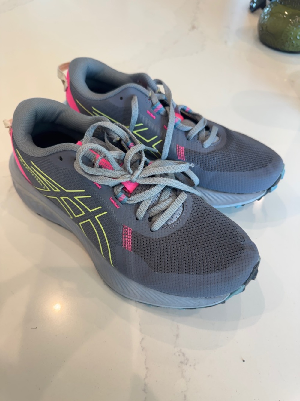 ASICS Gel- Excite Trail2 Gray Sneakers with Neon Yellow and Pink Accents
